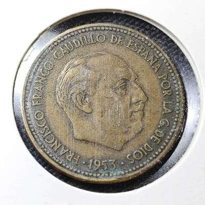 KK钱币收藏小铺  第358场  2月预留时间 周末发货 -  1953西班牙2.5比塞塔铜币