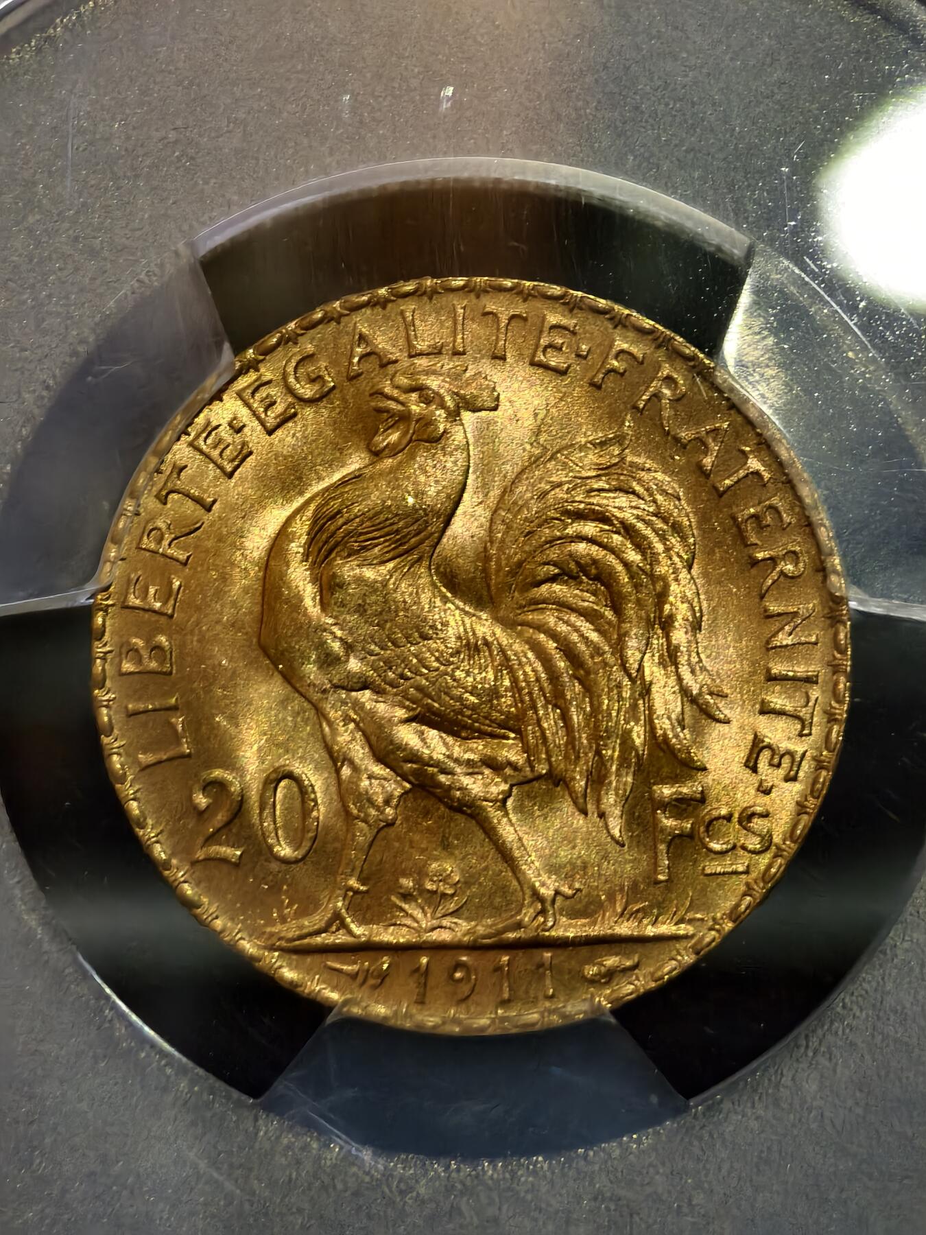 PCGS-MS67法国1911年高卢雄鸡玛丽安娜20法郎金币