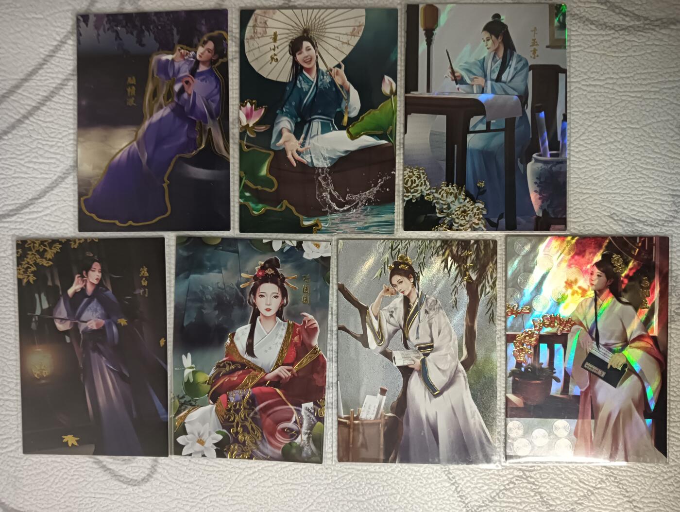 花开卡拍第44期（10月26号周日截拍，品控勿拍!!!拍品不寄存，运费5元，自制卡难免瑕疵，可能存在轻微撞角爆边等出厂瑕疵，品控介意勿拍！） 大圣卡通 秦淮八艳 7张