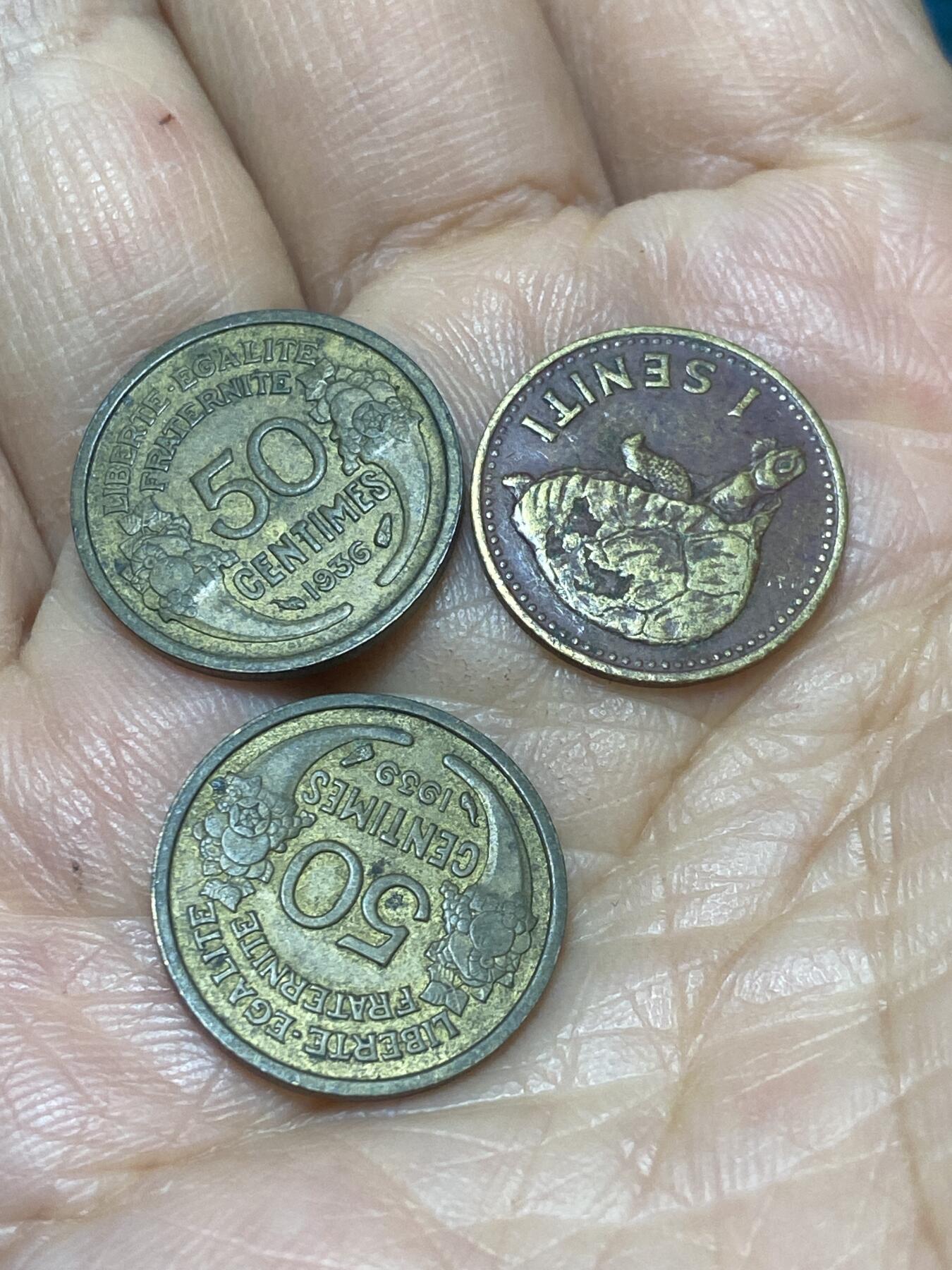 2025年第一百一十七场(总第一百四十三场）外国好品散币(免佣金) 散币3枚：法国🇫🇷1936年39年50分，汤加🇹🇴1974年1分