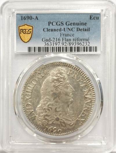博洋堂世界钱币拍卖第144期（全场包邮） - PCGS UNCD 法国1690年路易十四大银币，四百多年的老银币，太阳王名誉品。