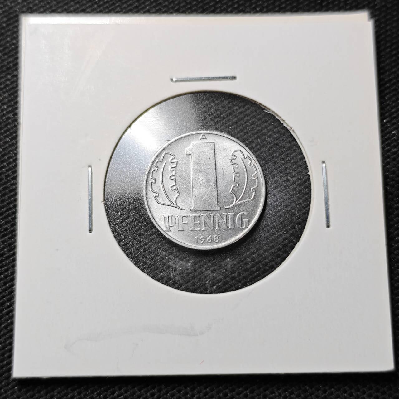 KK钱币收藏小铺  第358场  2月预留时间 周末发货  1968东德1芬尼 好品
