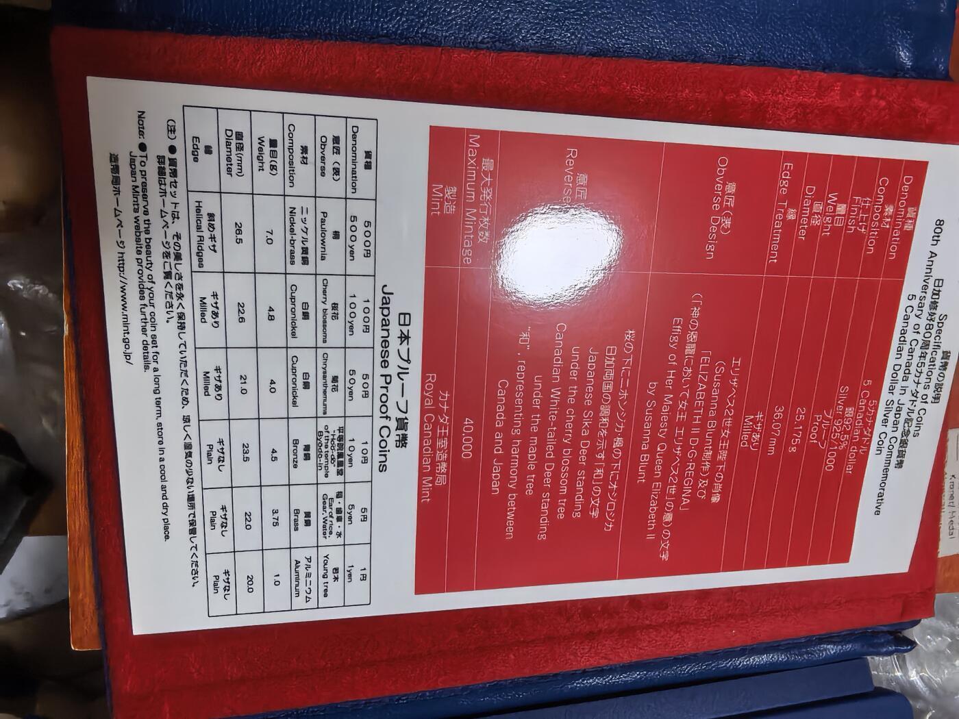 长老汇蛇年精选第六十七场拍卖 2009日加友好80周年7枚精装套币，盒证全，含5加元同主题精制银币1枚，25.175克925银，克书标注1盎司999银