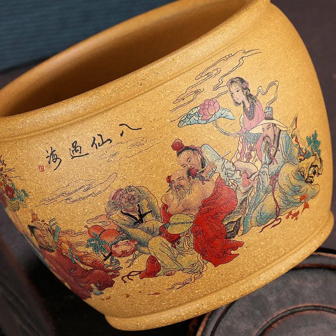 听雨轩（七） 宜兴纯原矿黄金段泥主人杯 手工墨绘八仙过海 8.4*6.6容量220c