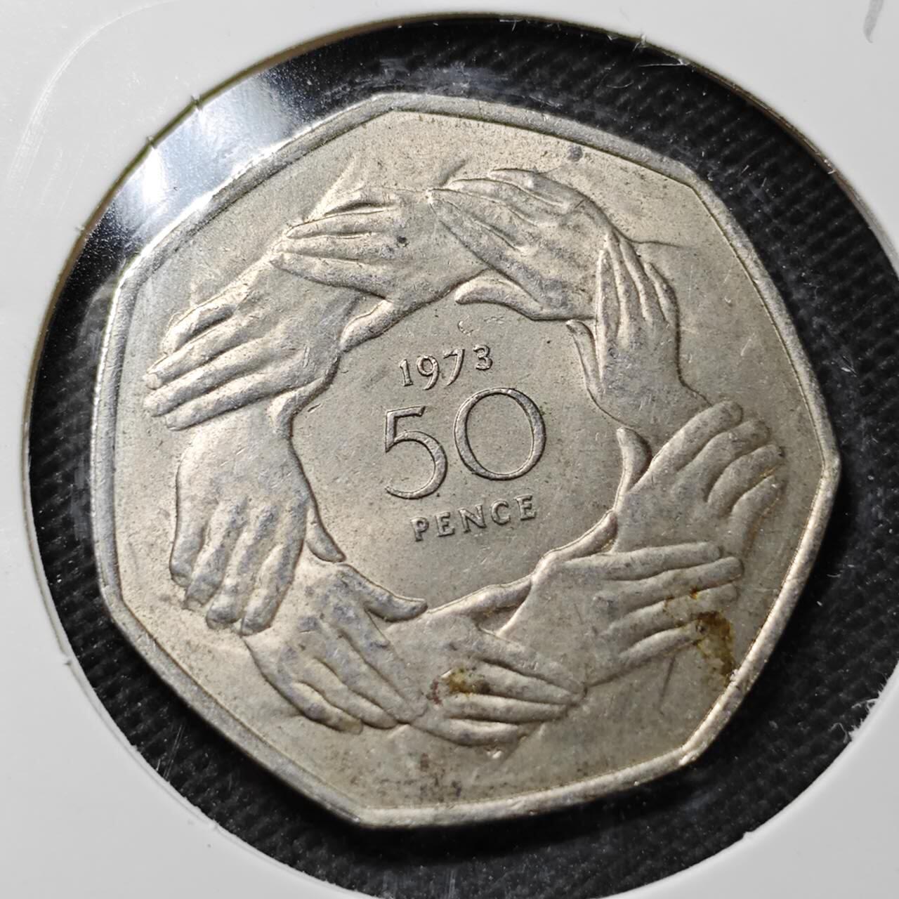 KK钱币收藏小铺  第359场  2月预留时间 周末发货  1973英国入欧纪念币50便士