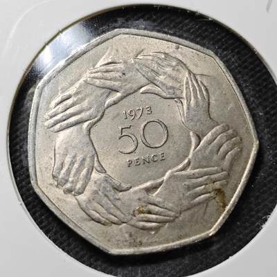KK钱币收藏小铺  第359场  2月预留时间 周末发货 -  1973英国入欧纪念币50便士