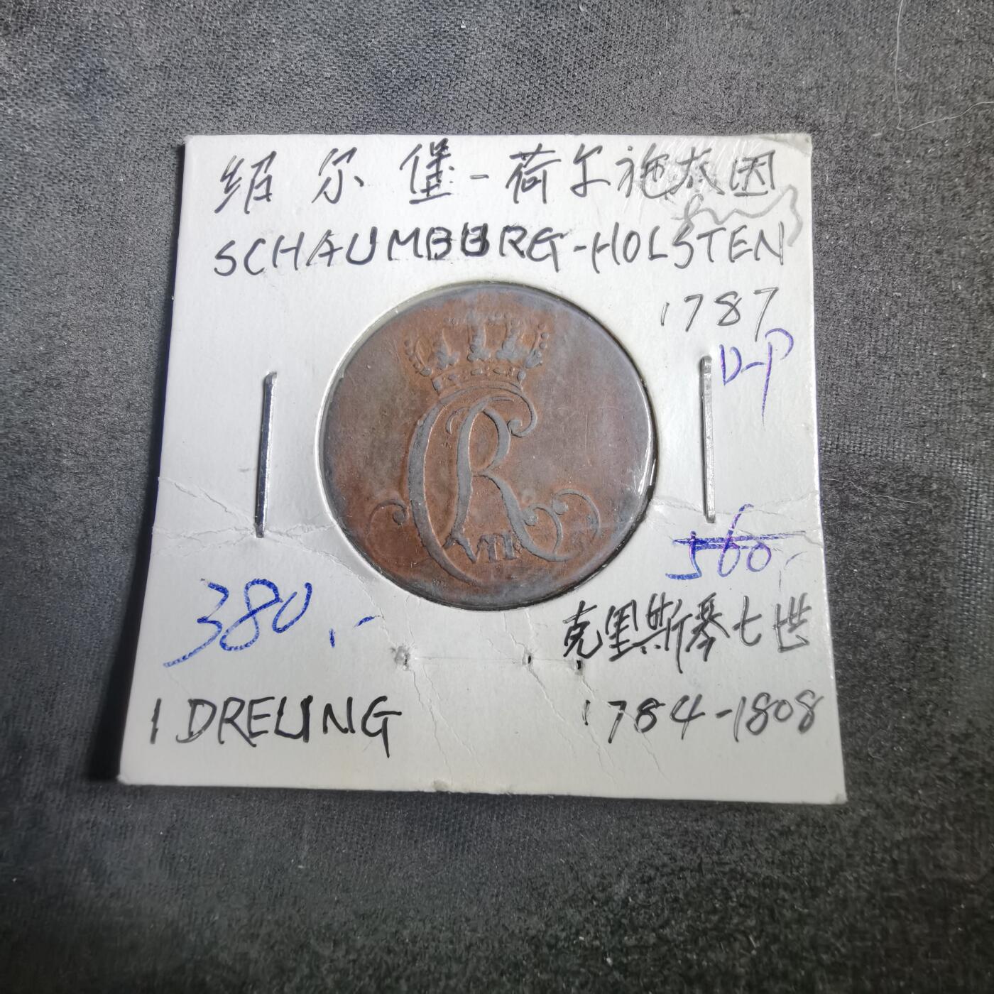 沼泽如烟--第882场   德邦 丹麦1787年克里斯蒂安七世1斯基林铜币