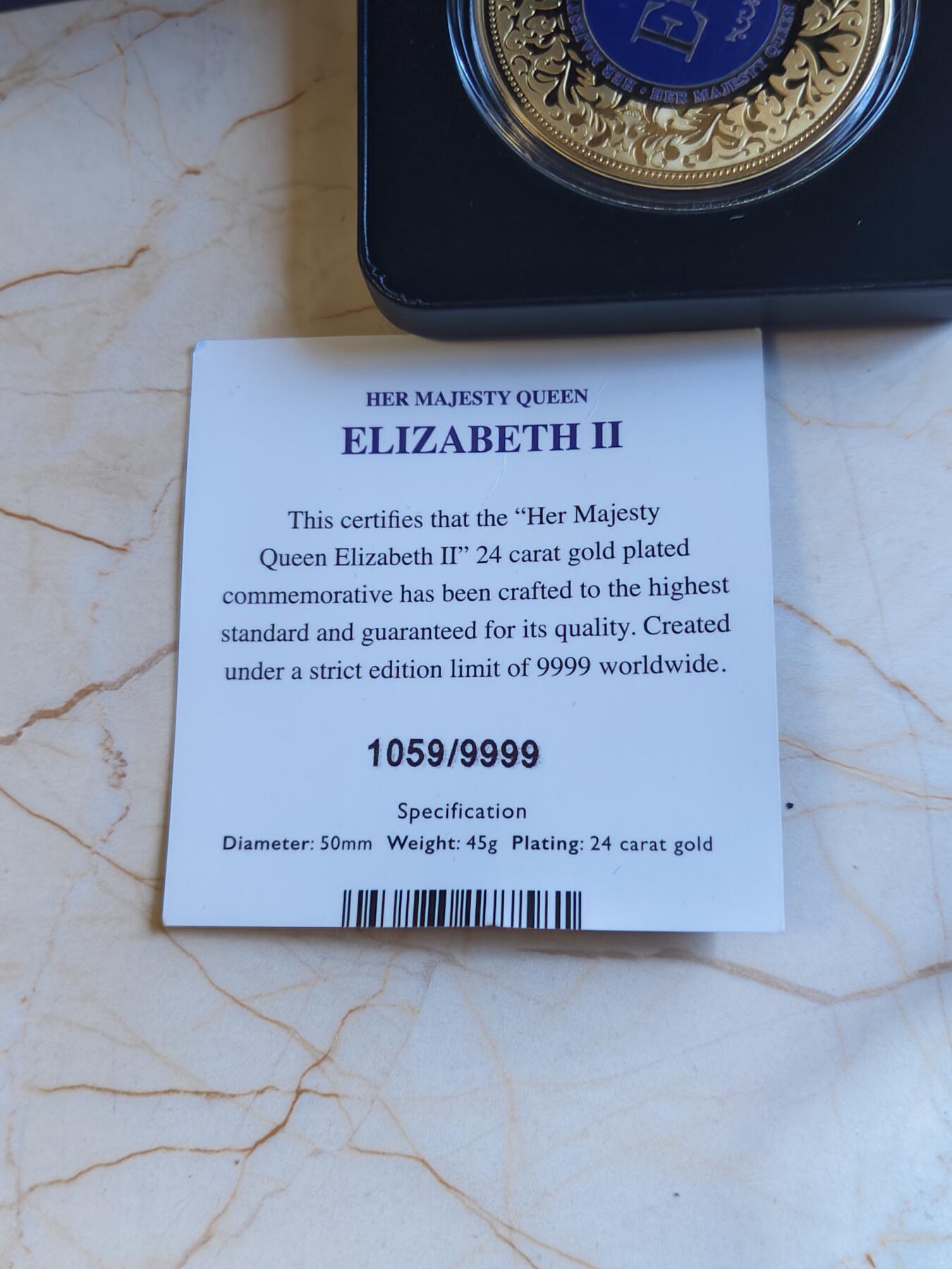 第179期拍卖【长期征集拍品】 英国2022年伊丽莎白二世女王逝世镀金彩色纪念章