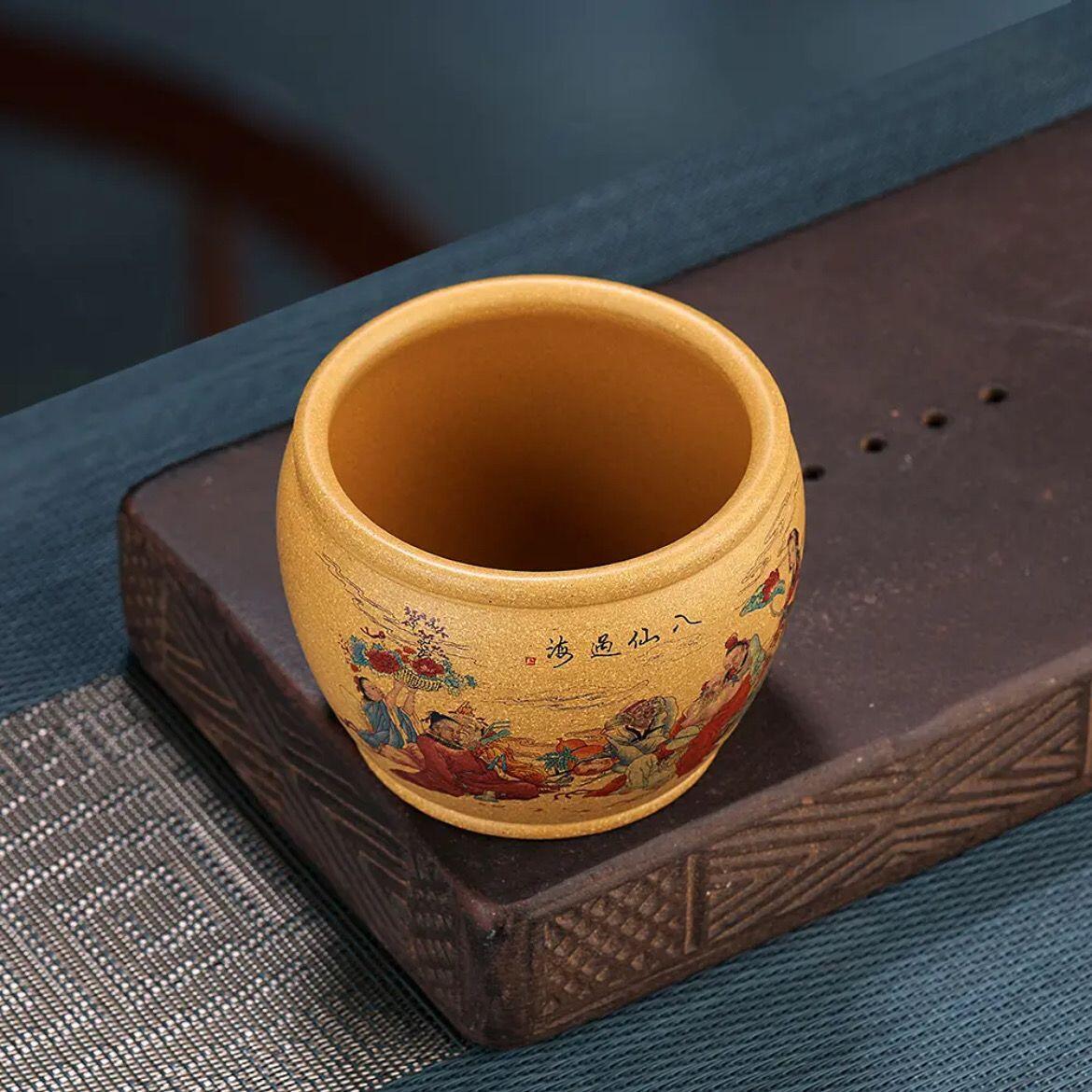 听雨轩（七） 宜兴纯原矿黄金段泥主人杯 手工墨绘八仙过海 8.4*6.6容量220c