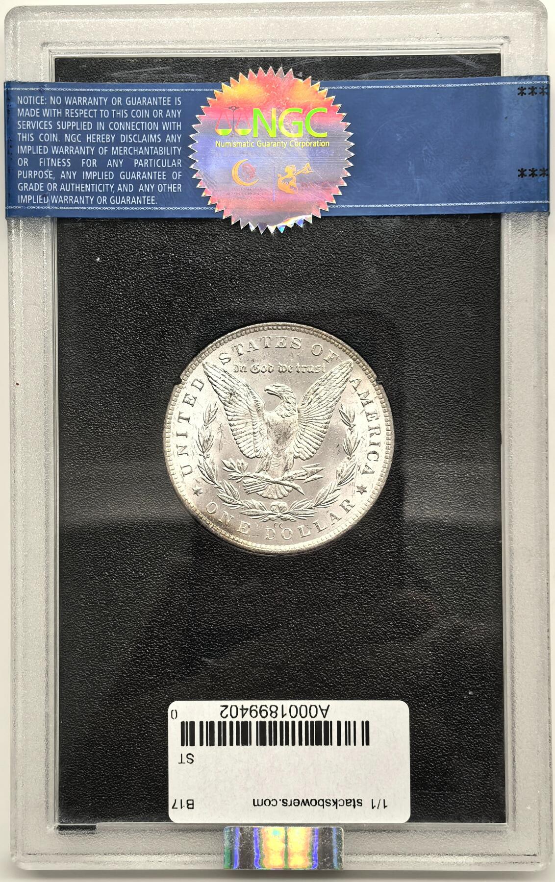 博洋堂世界钱币拍卖第144期（全场包邮） NGC MS64 美国1882 CC摩根 GSA大封装 卡森厂高分难得 人像面月牙形五彩包浆