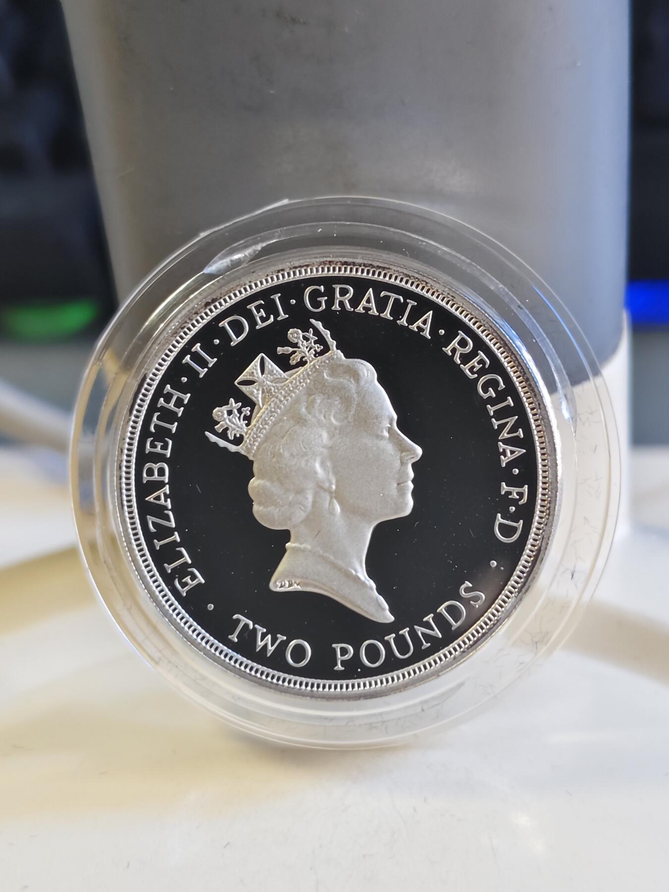 第179期拍卖【长期征集拍品】 英国1995年联合国50周年2镑精制加厚纪念银币，31.96克925银，发行10000枚