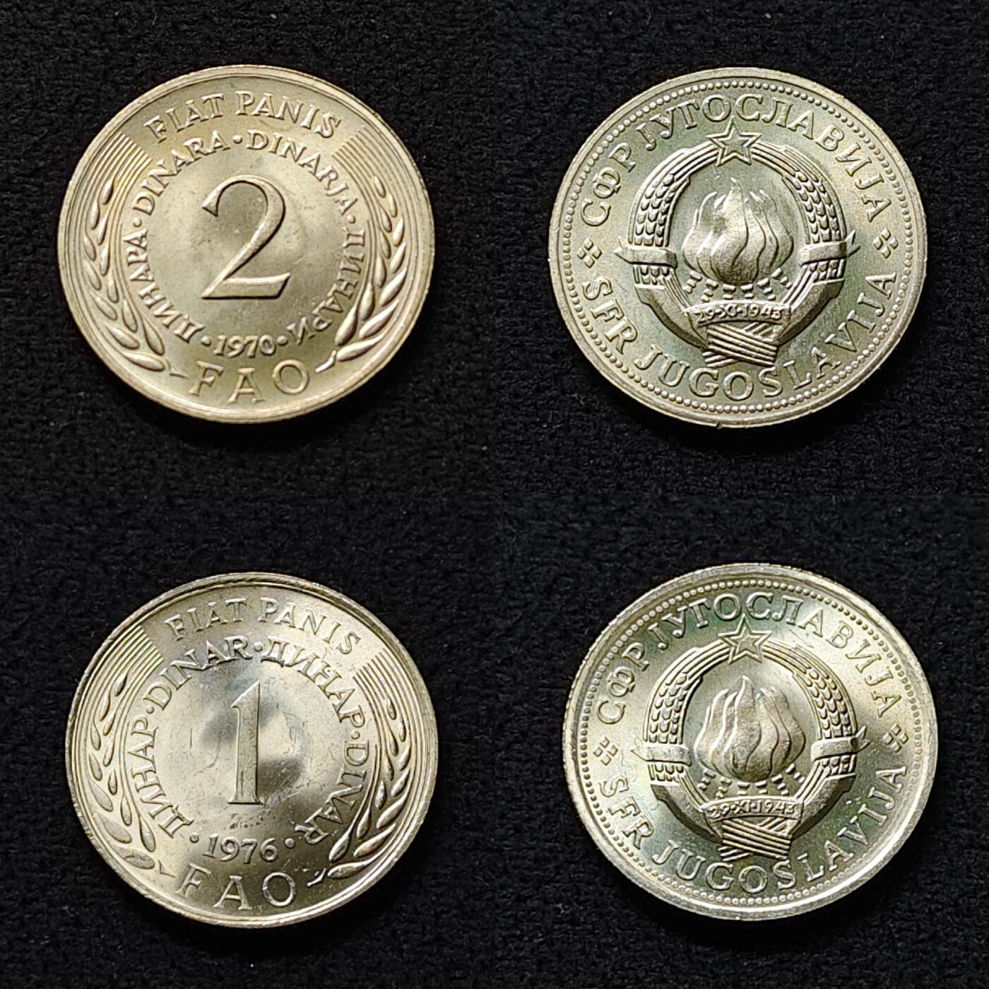 【全场包邮】纯粹捡漏拍472场（免费代拍第9场） 南斯拉夫1970/1976年FAO纪念币4枚官方套币-盒证全