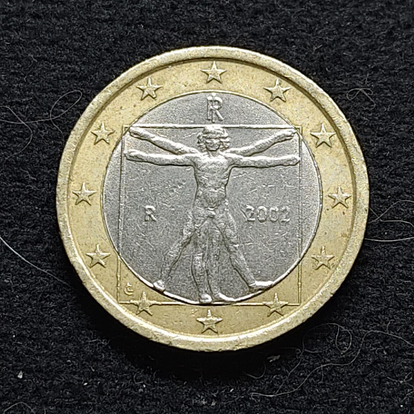 【全场包邮】纯粹捡漏拍472场（免费代拍第9场） 意大利2002年维特鲁威人1欧元双色币