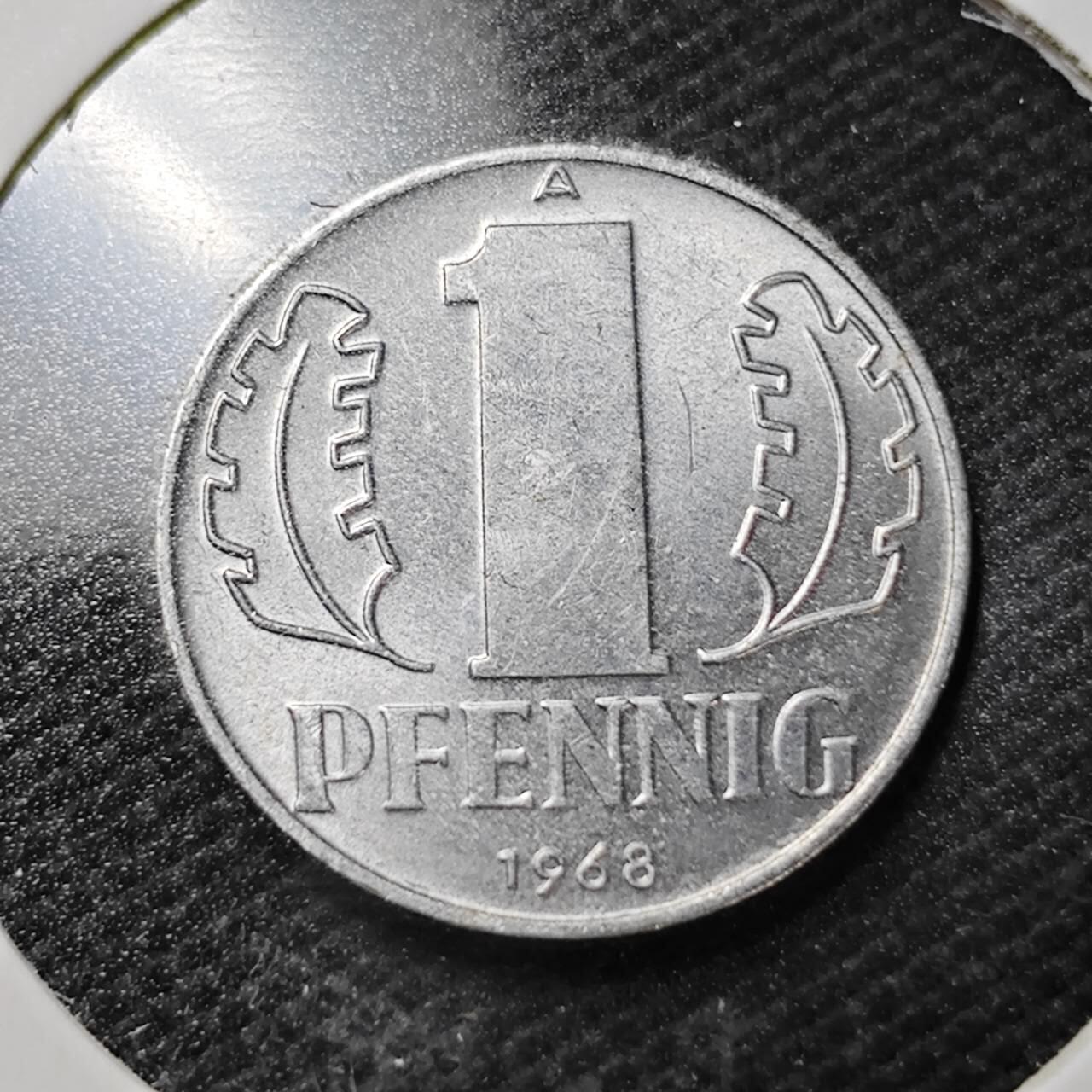 KK钱币收藏小铺  第358场  2月预留时间 周末发货  1968东德1芬尼 好品