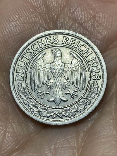 2025年第一百一十七场(总第一百四十三场）外国好品散币(免佣金) 好品–德意志魏玛共和国1928年50芬尼(G标，卡尔斯鲁厄造)