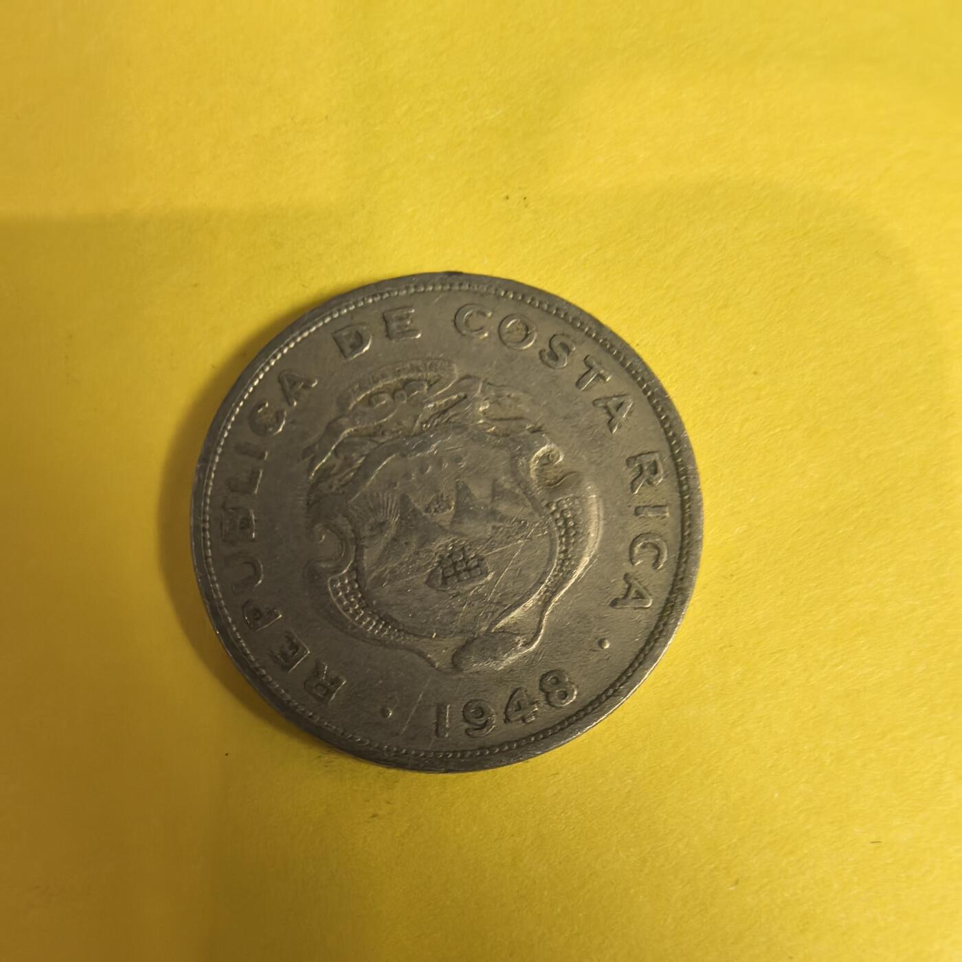 泡泡币外币第十五场可代拍15038385335微信 1948年哥斯达黎加50分。