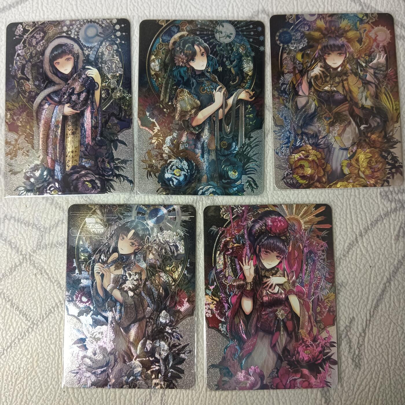 花开卡拍第44期（10月26号周日截拍，品控勿拍!!!拍品不寄存，运费5元，自制卡难免瑕疵，可能存在轻微撞角爆边等出厂瑕疵，品控介意勿拍！） 江东卡牌 四象四美 一套5张 粗闪