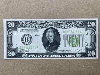 美国1934年20美元 LGS版本  纽约分行发行 上边缘白边处有折痕 AU品相 - 美国1934年20美元 LGS版本  纽约分行发行 上边缘白边处有折痕 AU品相