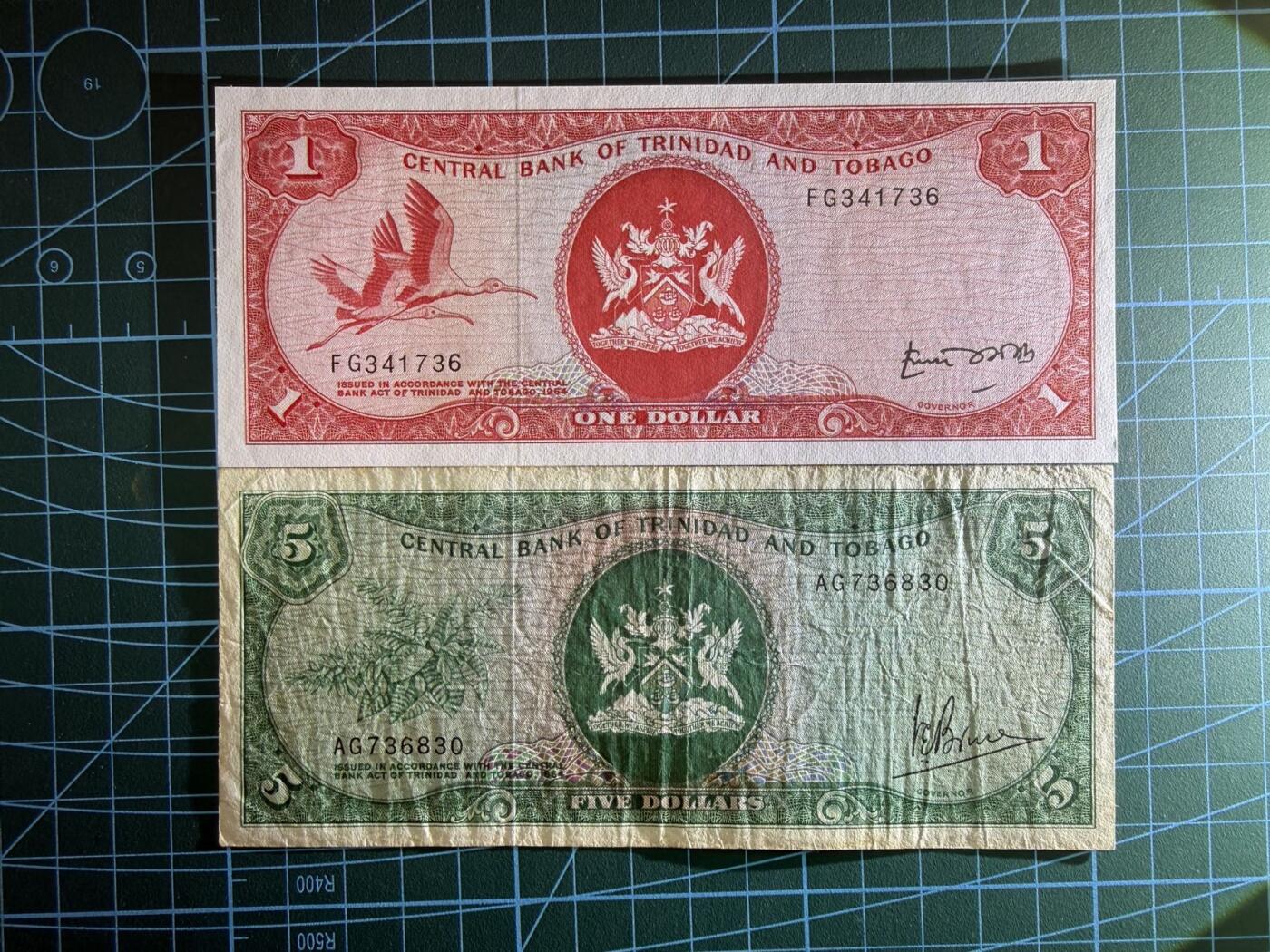 【炜奕收藏】，第四十九期，多套加拿大纸币、港澳靓号 1977年特立尼达和多巴哥1&2元，流通品相-UNC品相