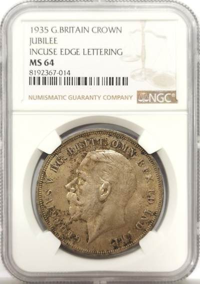 博洋堂世界钱币拍卖第144期（全场包邮） - NGC MS64 英国1935年乔五克朗银币，币面状态完美，呈现如丝绸般光泽