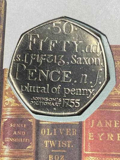 2025年第一百一十七场(总第一百四十三场）外国好品散币(免佣金) 邮币封–英国🇬🇧2005年50便士(2005年塞缪尔·约翰逊字典发布250周年纪念封)