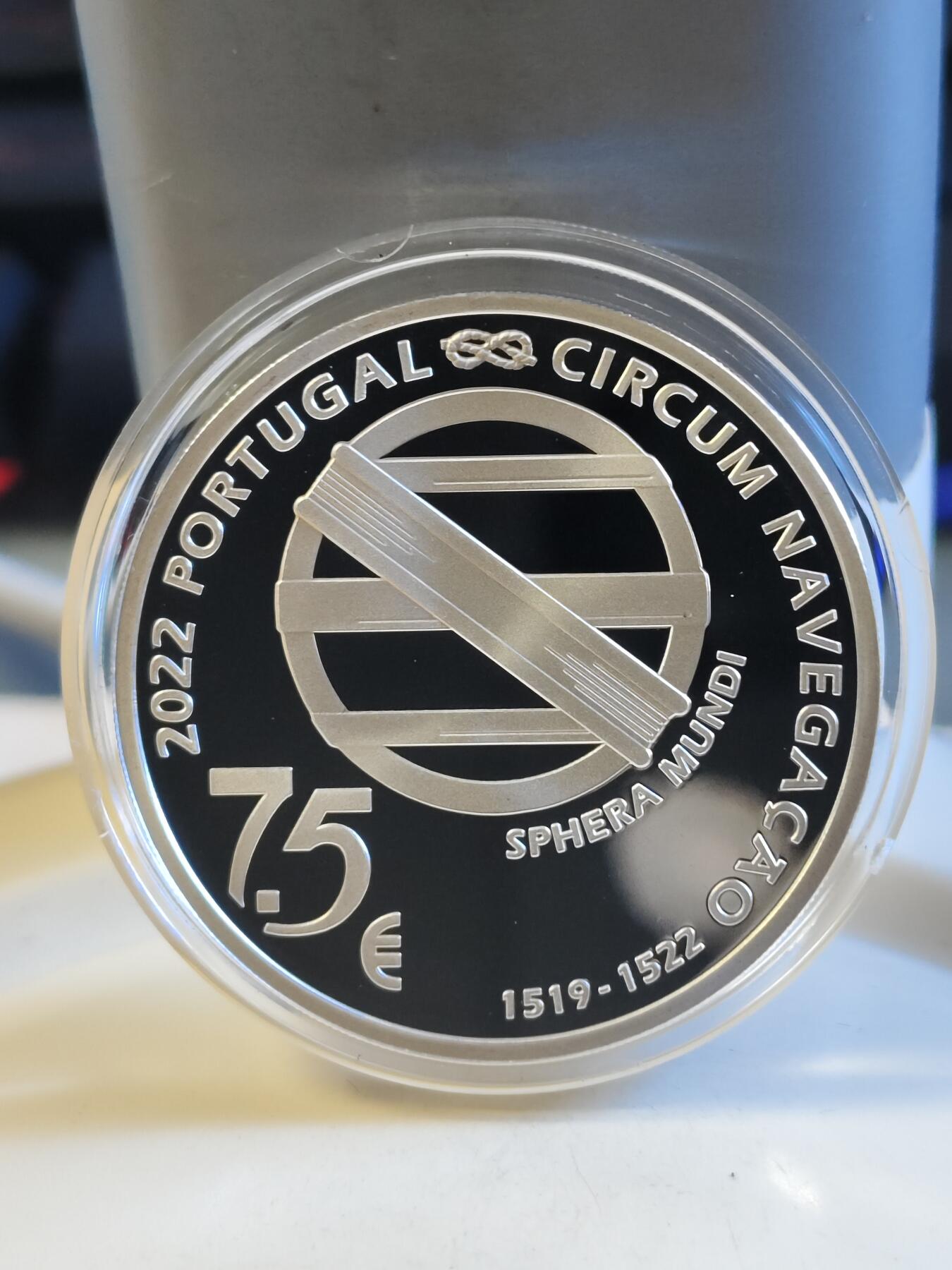 第179期拍卖【长期征集拍品】 葡萄牙2022年麦哲伦环游世界500周年精制纪念银币，925银，13.5克，发行2500枚