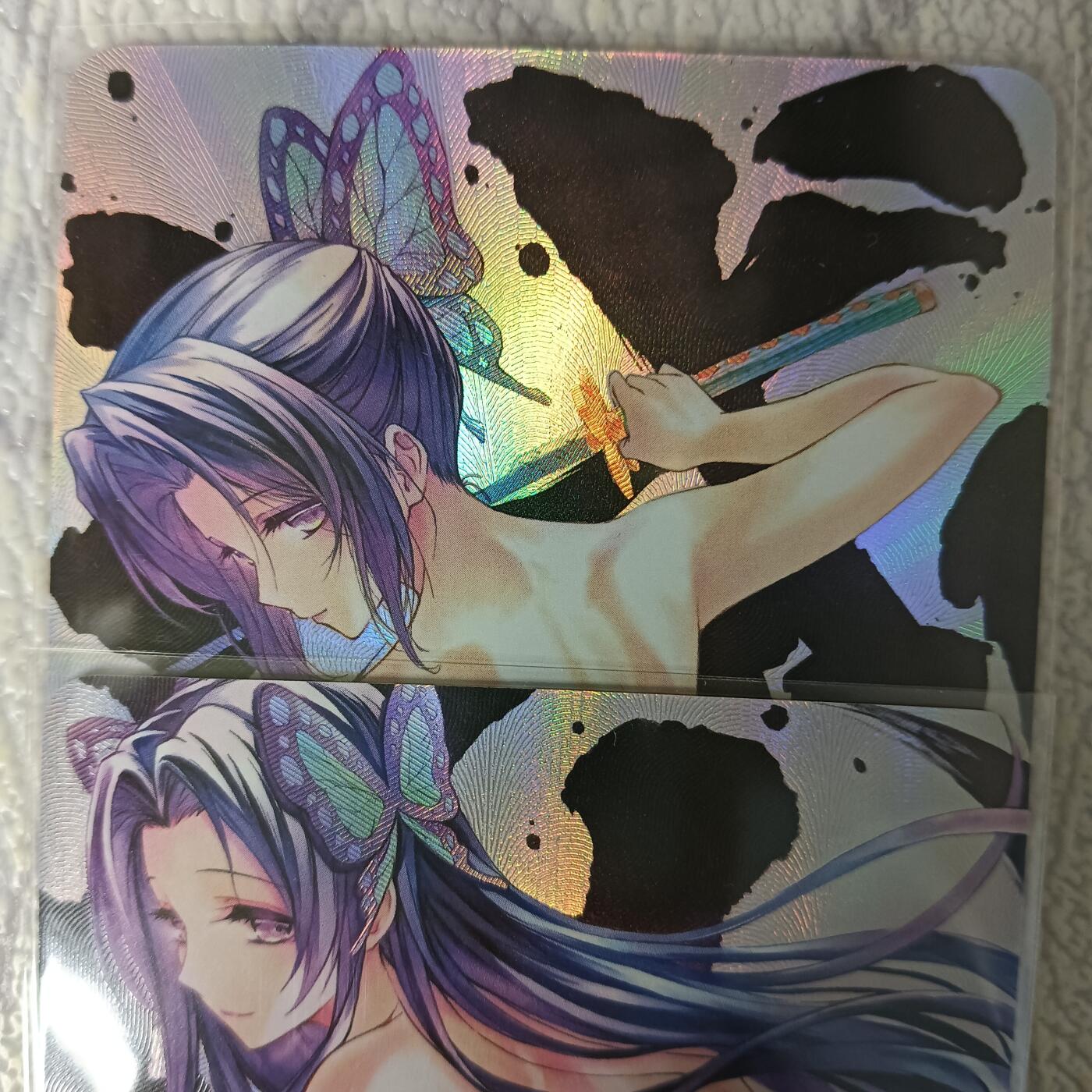 花开卡拍第44期（10月26号周日截拍，品控勿拍!!!拍品不寄存，运费5元，自制卡难免瑕疵，可能存在轻微撞角爆边等出厂瑕疵，品控介意勿拍！） 鬼灭之刃卡牌 蝴蝶忍2张 洛依版 折光彩闪