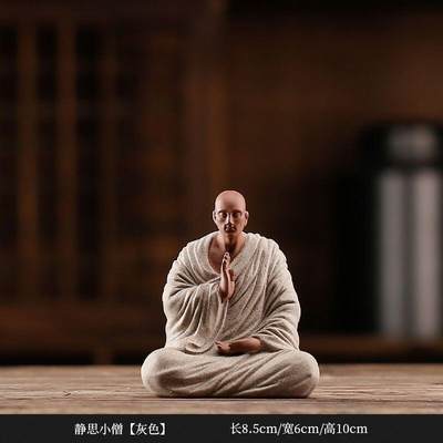 听雨轩（八） - 禅意紫砂红色静思小僧摆件 