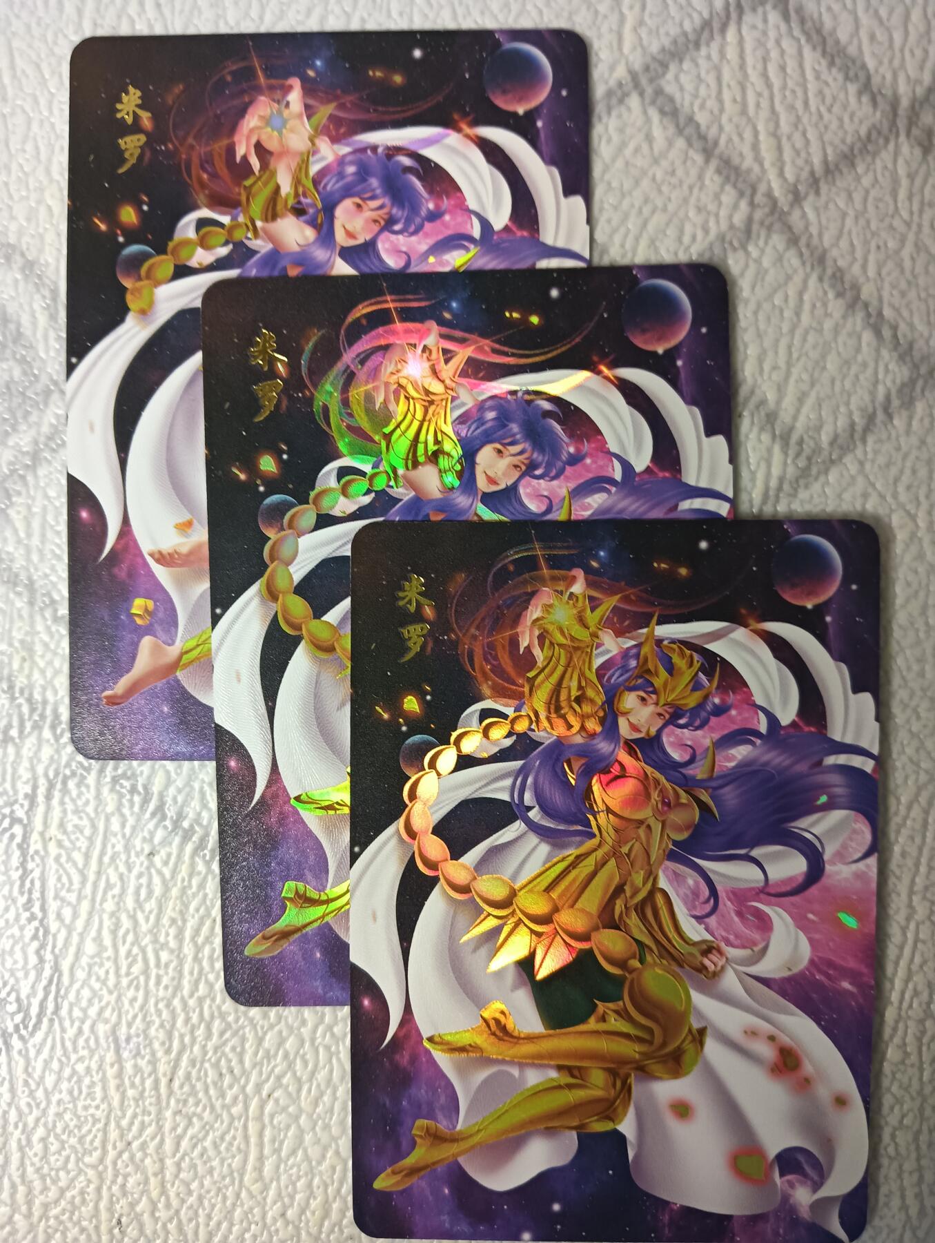 花开卡拍第44期（10月26号周日截拍，品控勿拍!!!拍品不寄存，运费5元，自制卡难免瑕疵，可能存在轻微撞角爆边等出厂瑕疵，品控介意勿拍！） 青鸾殿卡牌 圣斗士 天蝎座 1套3张折光彩闪