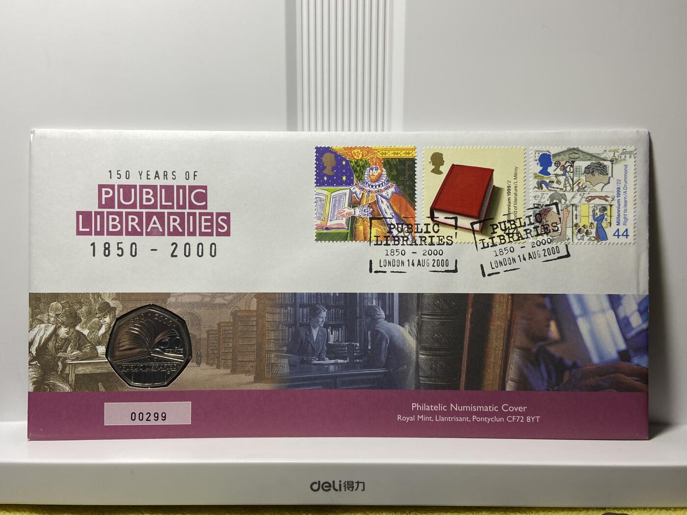 2025年第一百一十七场(总第一百四十三场）外国好品散币(免佣金) 邮币封–英国🇬🇧2000年50便士(2000年英国公共图书馆法案颁布150周年纪念封)