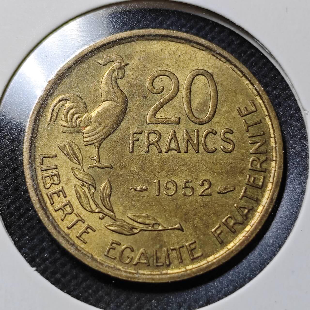 KK钱币收藏小铺  第359场  2月预留时间 周末发货 1952法国20法郎 