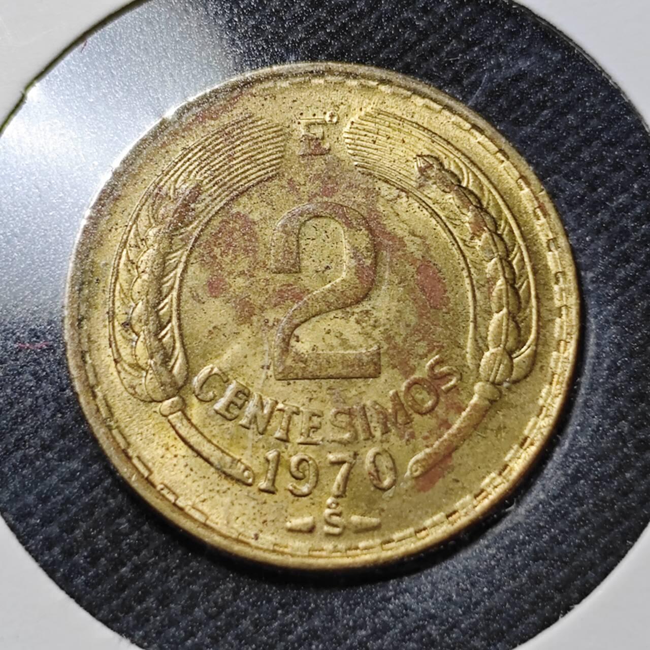 KK钱币收藏小铺  第359场  2月预留时间 周末发货 1970智利2分 铜币