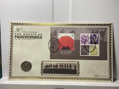 2025年第一百一十七场(总第一百四十三场）外国好品散币(免佣金) 少见邮币–英国🇬🇧1917年3便士银币(2007年帕斯尚尔战役90周年纪念封，含1917年乔治五世第一版3便士一枚，925高银)