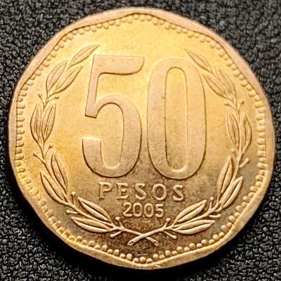 泉币菌-第118场-精品福利场 - 原光UNC 智利2005年 50比索 人物硬币 25.5mm 将军 
