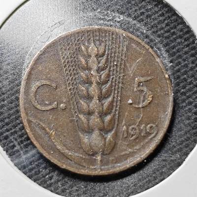 KK钱币收藏小铺  第359场  2月预留时间 周末发货 -  1919意大利5分铜币