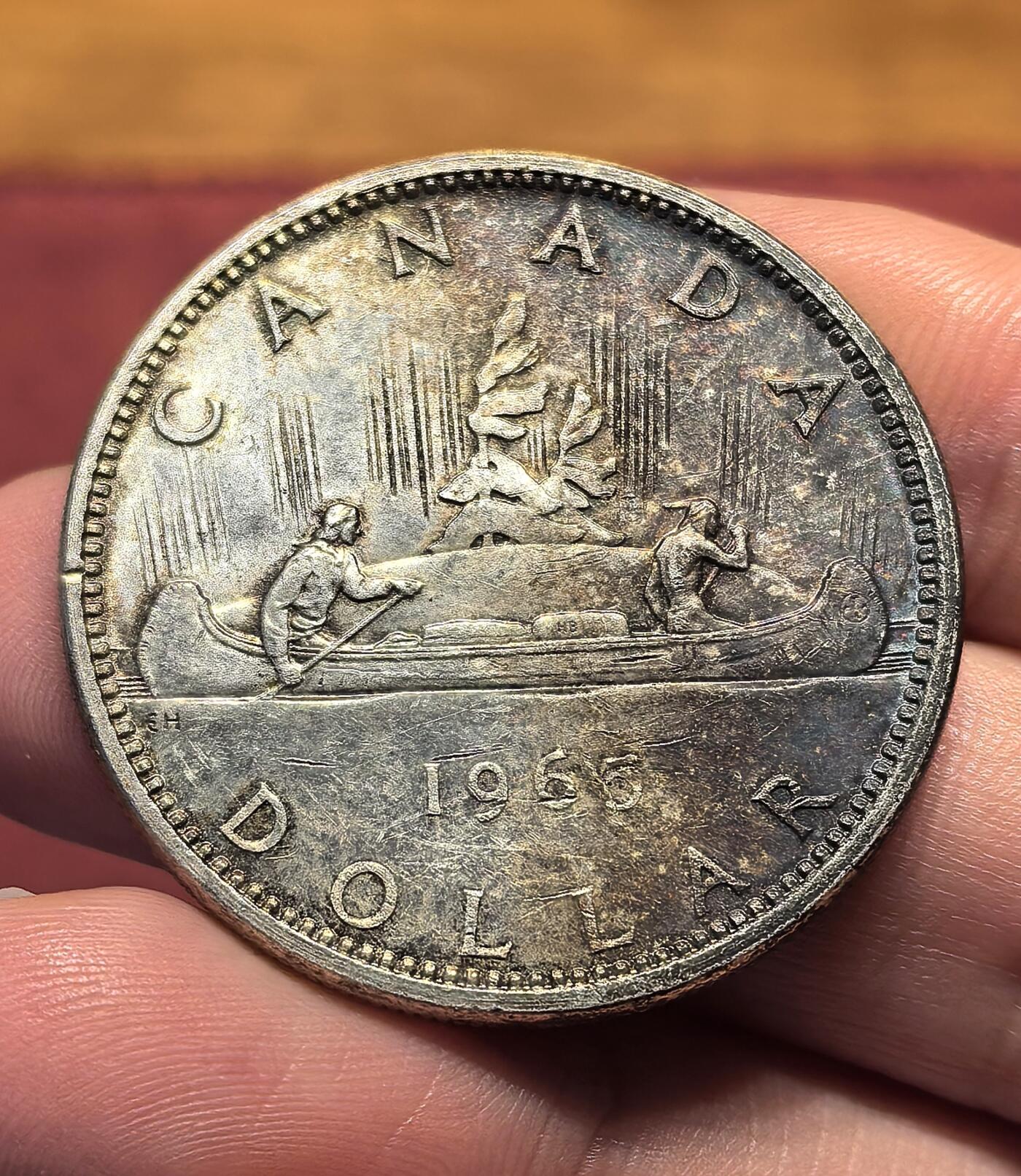 南宋泉阁俄币 外币 国币 专场第十八期 【送拍无额外佣金】 加拿大 1965年 1加元划船大银币 23.3g 800银 包浆漂亮 好品