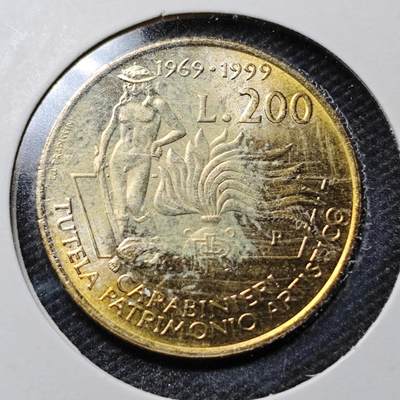 KK钱币收藏小铺  第359场  2月预留时间 周末发货 -  1999意大利200里拉纪念币 好品 少见品种