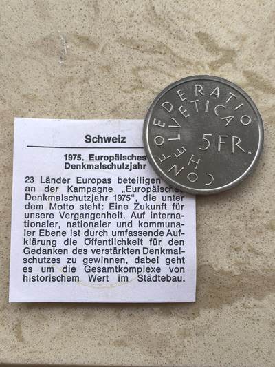 道一币馆币章第一百五十二场 - 带证书 瑞士1975年欧洲纪念碑保护年5法郎纪念币
