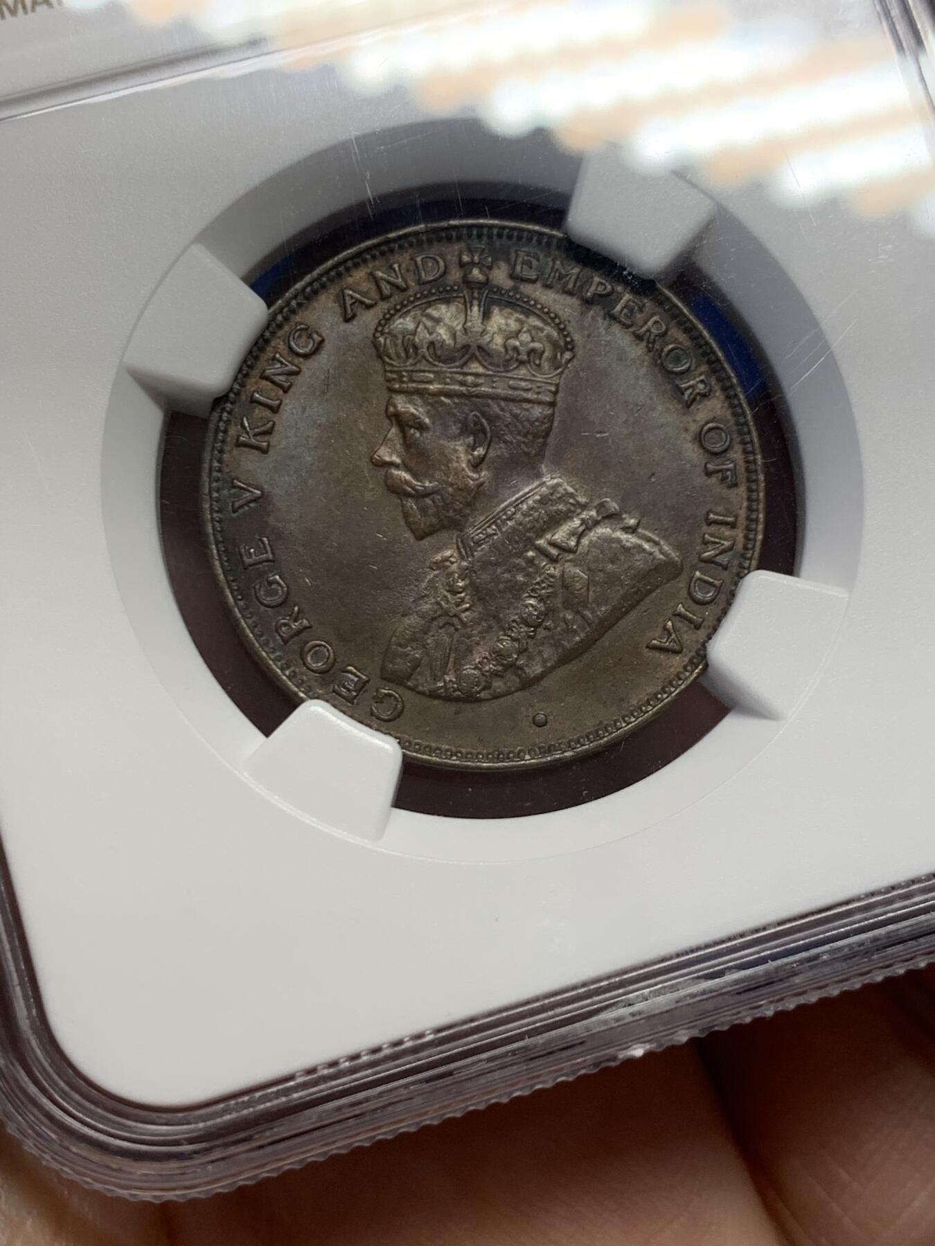 《竞宝斋》第432场 周日，周一 2场连拍 （全场包邮） NGC UNC 香港 1926年 一仙 乔治 铜币 原味包浆