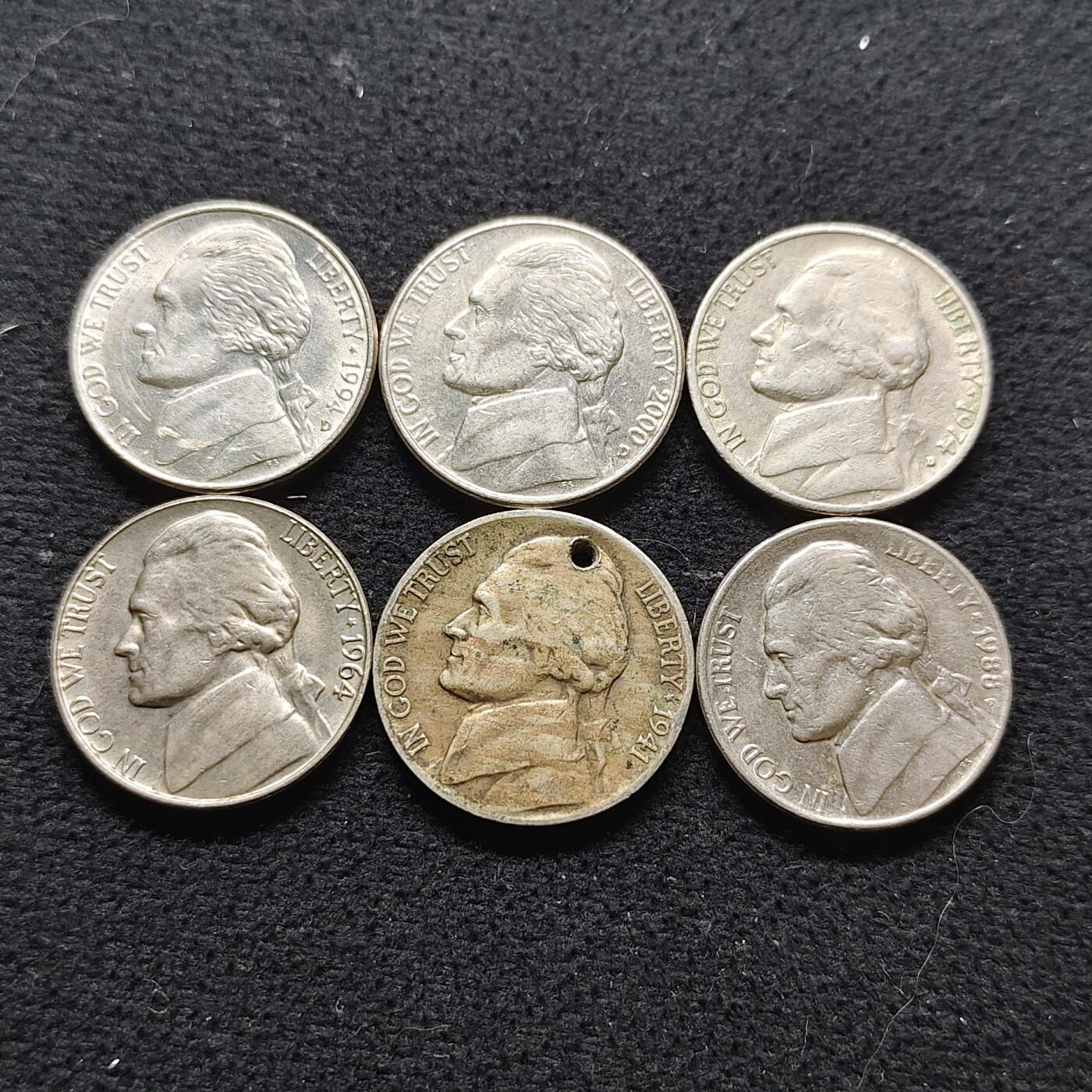 【全场包邮】纯粹捡漏拍472场（免费代拍第9场） 美国各年份杰弗逊5分6枚一组