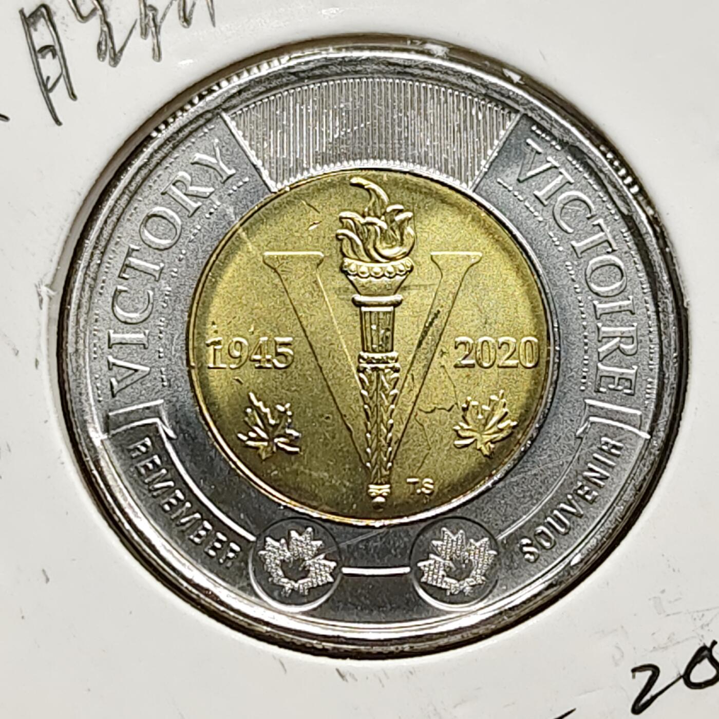 【全场包邮】纯粹捡漏拍472场（免费代拍第9场） 加拿大2020年2元二战胜利75周年本色双色纪念币