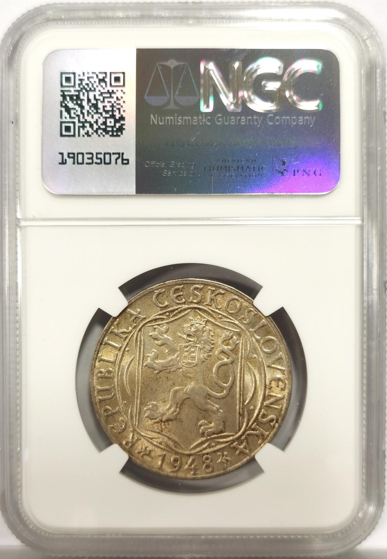 博洋堂世界钱币拍卖第144期（全场包邮） NGC MS65 捷克斯洛伐克1948年查尔斯大学600周年100克朗纪念银币