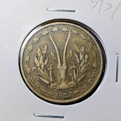 KK钱币收藏小铺  第359场  2月预留时间 周末发货 -  1957法属西非25法郎