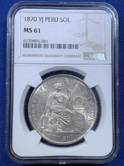 《竞宝斋》第432场 周日，周一 2场连拍 （全场包邮） - NGC MS61 秘鲁 1870年 1比索女神银币 ，早期高银版，状态非常好，底光充沛，61分低评，值得收藏