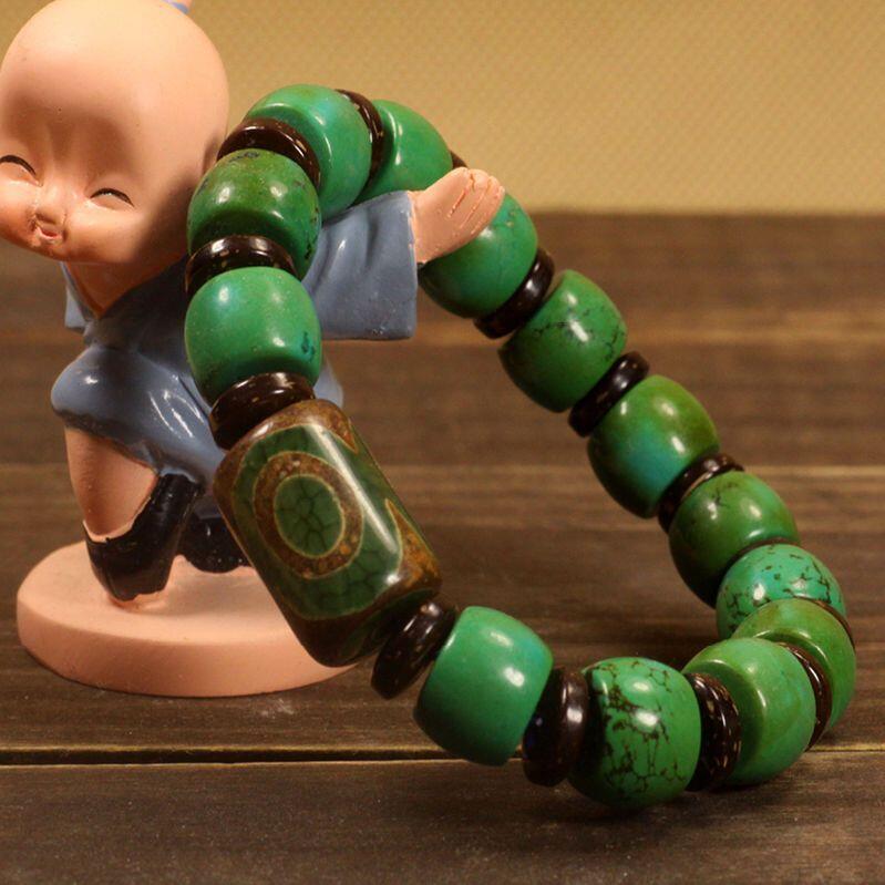 听雨轩（九） 原矿绿松石手串配三眼天珠