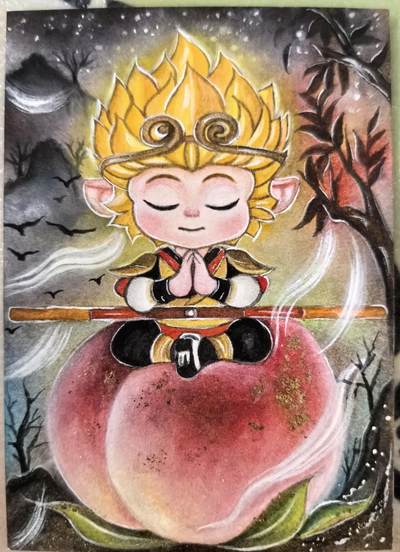 丫丫卡拍-场主生日🎂全场包邮（3月1日22：00截拍） 【原稿手绘小卡】墨婉文化《红月》Q版师徒四人一套