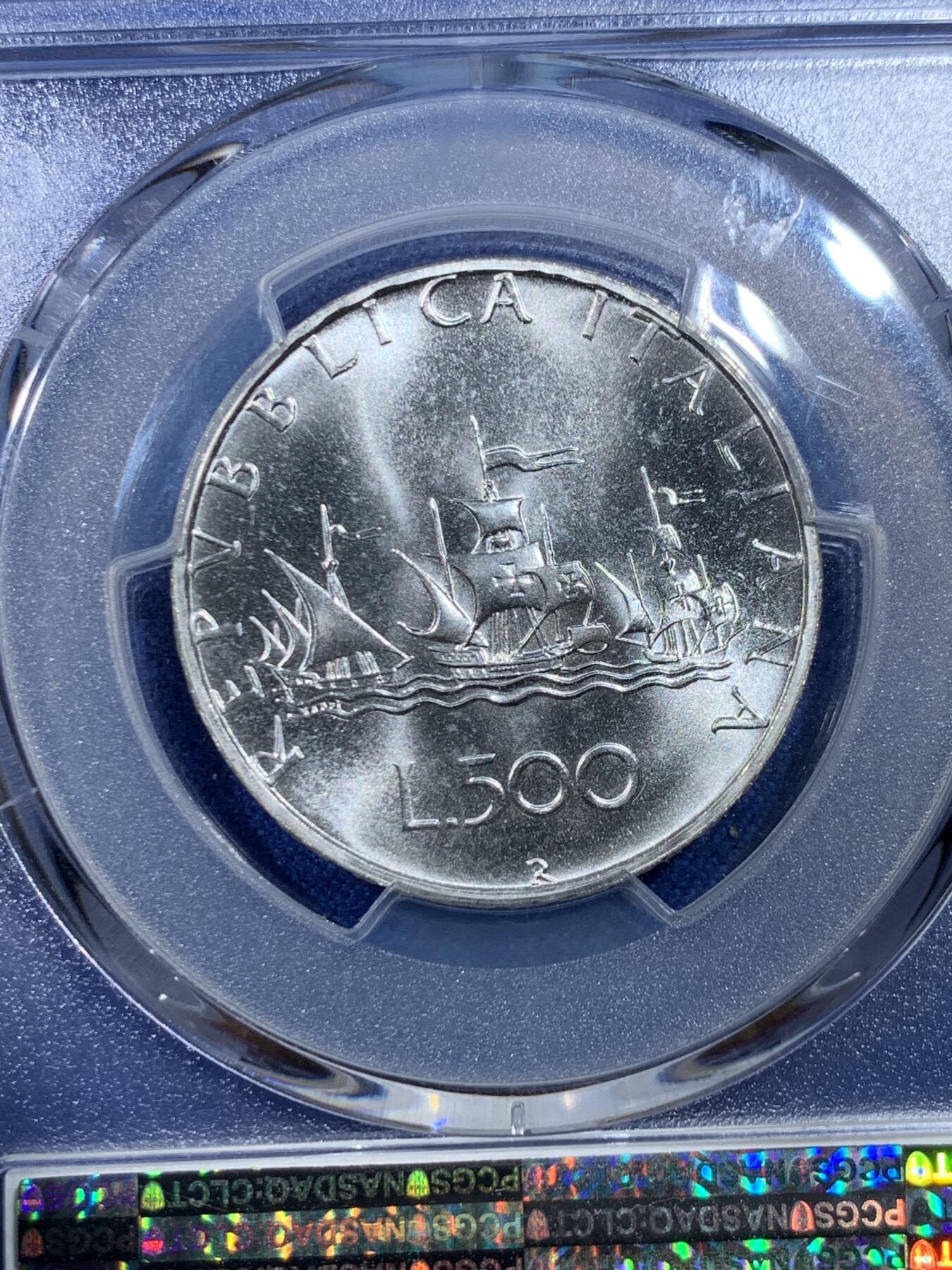 《竞宝斋》第432场 周日，周一 2场连拍 （全场包邮） PCGS MS68 意大利1984年人妻帆船500里拉银币 意大利现代币热门品种 发行量不足7.8万枚 该枚亚军分 普制高分难得 更高分仅1枚