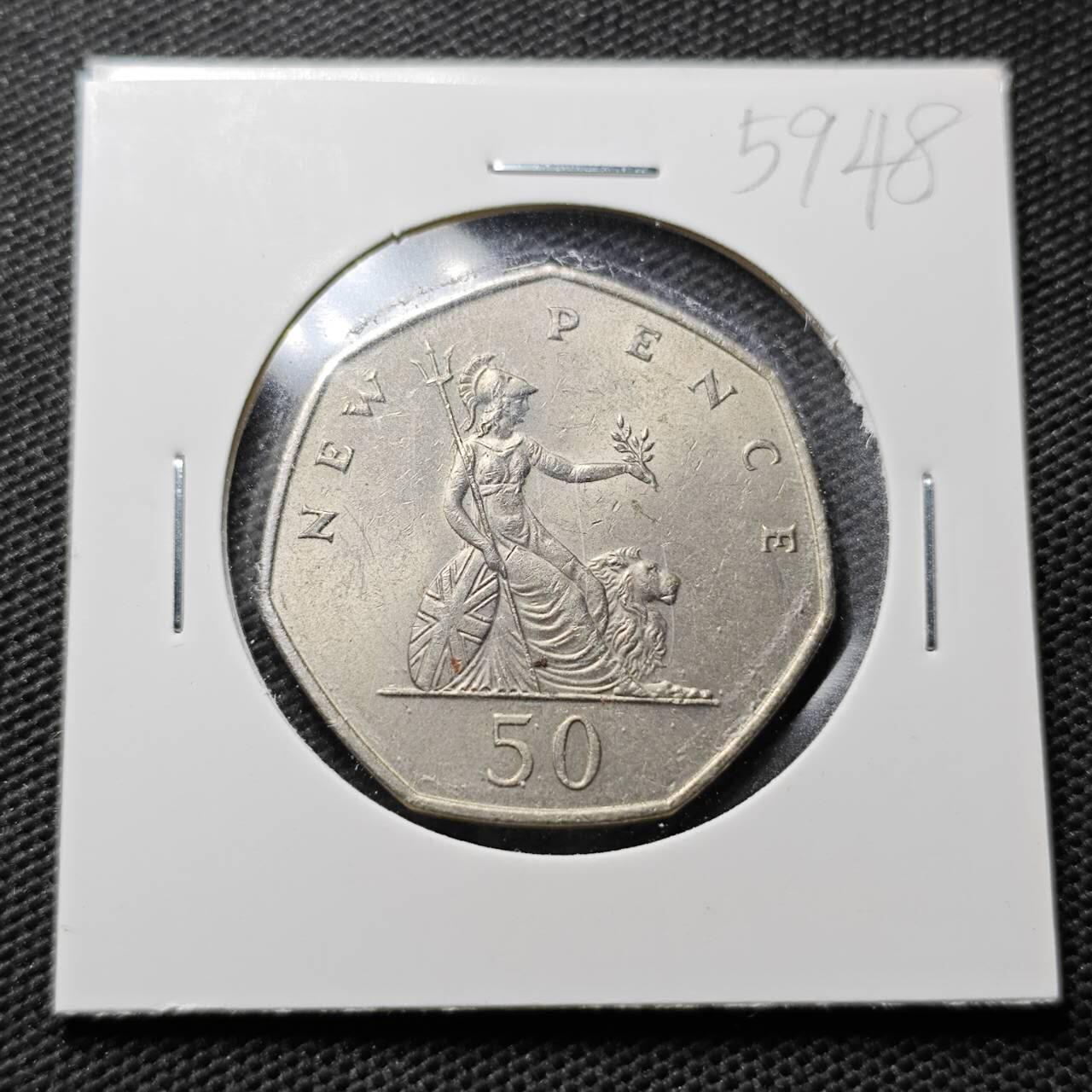 KK钱币收藏小铺  第359场  2月预留时间 周末发货  1969英国大50便士 好品