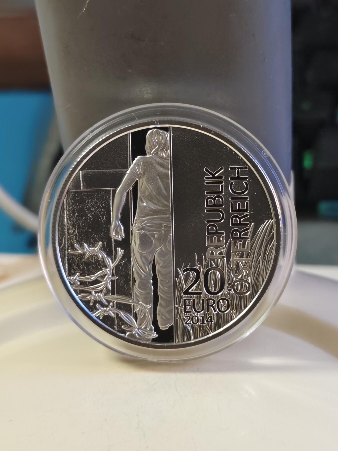 第180期拍卖【长期征集拍品】【北京币展专场】 获奖奥地利2014年柏林墙铁幕倒下25周年纪念银币，900银，20克