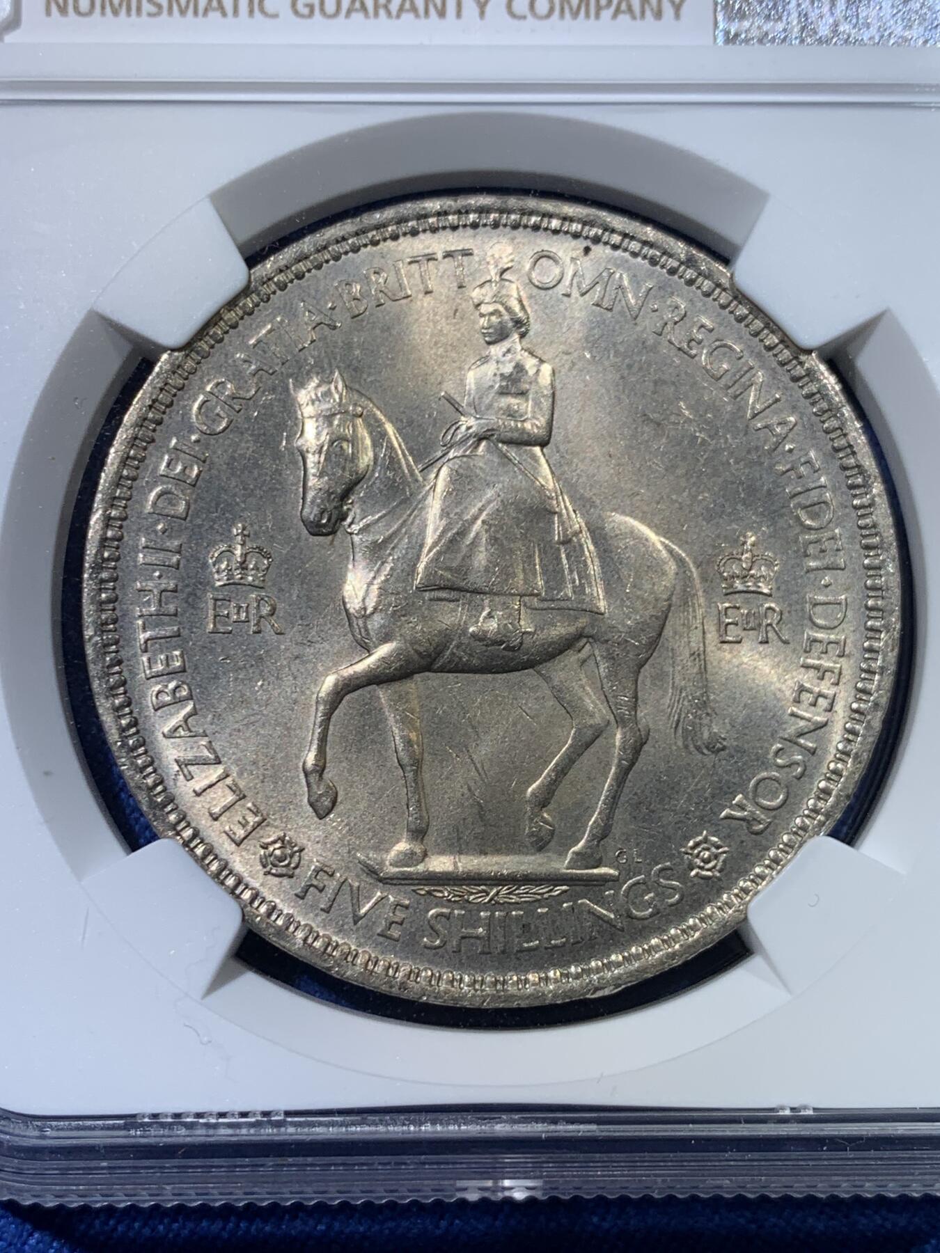《竞宝斋》第432场 周日，周一 2场连拍 （全场包邮） NGC MS64 英国1953年伊丽莎白二世登基克朗型纪念币